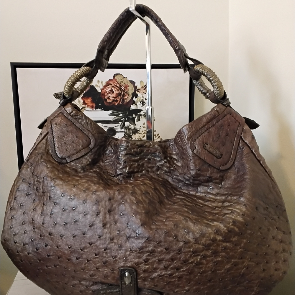 Nuti Sevillana Ostrich Leather Hobo Handbag